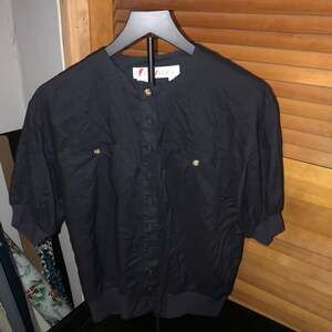 Vintage Clauss Black Short Sleeve Button-Up Blouse with Gold Buttons